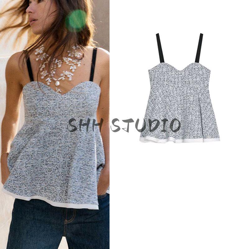 Spring New Women's Clothing Ins Style All-Match Stitching Texture Contrast Color Camisole Heart-Shaped Collar Top 3644172