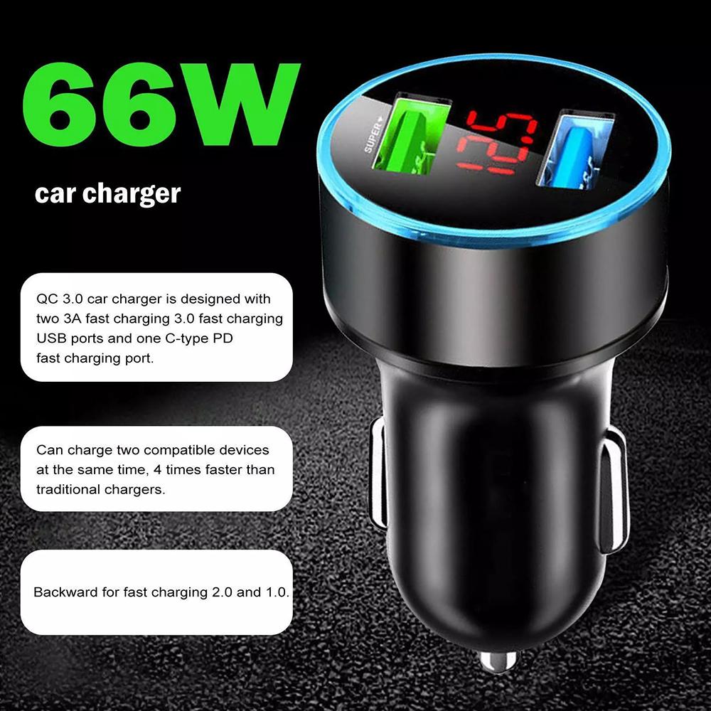 

66W Dual USB Phone Fast Charging Adapter Voltage Digital Display Car Charger