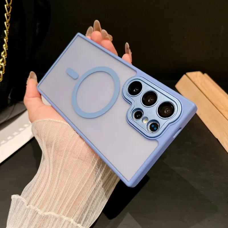 Magnetic Luxury Matte Translucent Armor Shockproof Case For Samsung Galaxy S25 S24 S23 Ultra Plus Magsafe Wireless Charge Cover