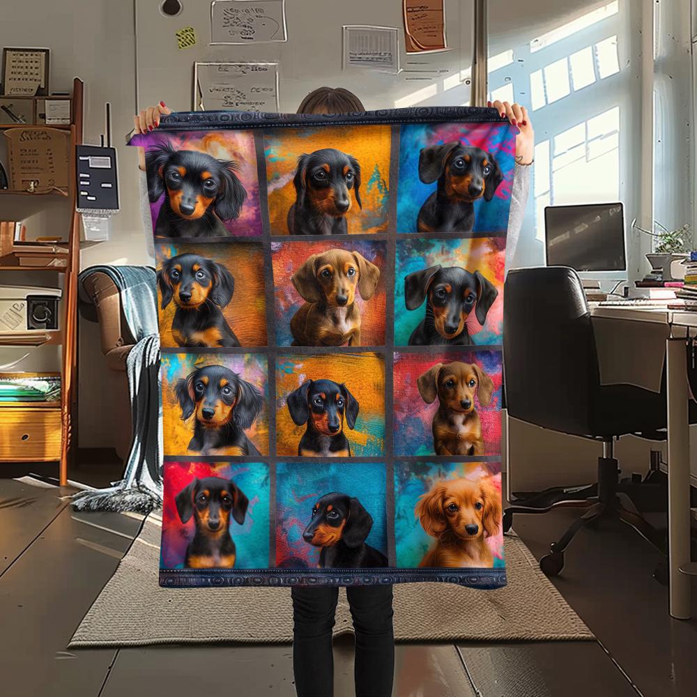 1 Stück Dackel-Puzzle-Print Flanelldecke, Hohe Qualität, Bequem für alle Jahreszeiten, Heimdekoration, Wärme und Komfort, Perfekt für Weihnachtsgeschenke