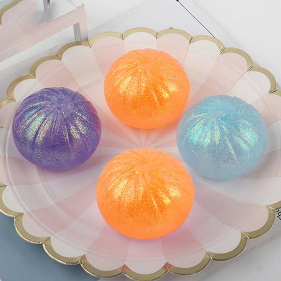 Clear Steamed Bun Toy with Glitter Stress Relief Slow Rising Simulated Bun Sensory Toy Relaxation Soft Stress Ball Bun Squeeze Fidget Toy