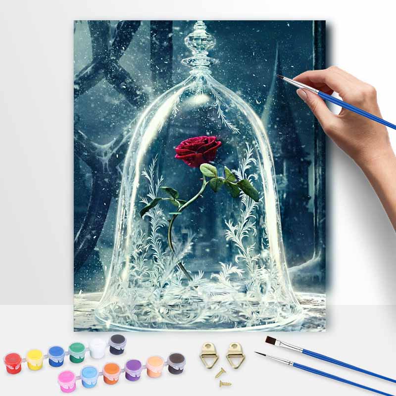 Disney Beauty and the Beast enchanted rose oil painting handmade painting kit diy home room decoration gift