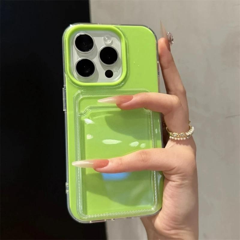 Luxury 2in1 Card Bag Candy Phone Case For 11 12 13 14 15 16 17 Pro Max Air TPU+PC Shockproof Bumper Back Cases Cover