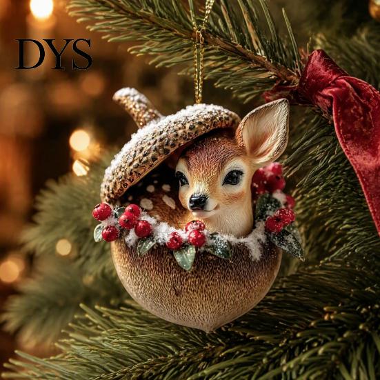 Special Animal Ornament Forest Acorn Hanging Ornament, 2D Acrylic Flat Printed Tree Festive Decor for Christmas, Woodland Creature Pendant,