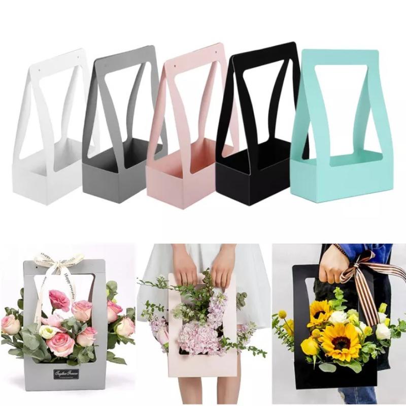 New Folding Flower Box Water Proof Portable Flower Basket Bouquet Handle Carton Creative Bouquet Wedding Party Gift Wrapping Box