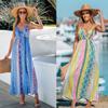 Summer Women's Skirt V-neck Sexy Backless Suspender Print Big Swing Type Travel Holiday Dress