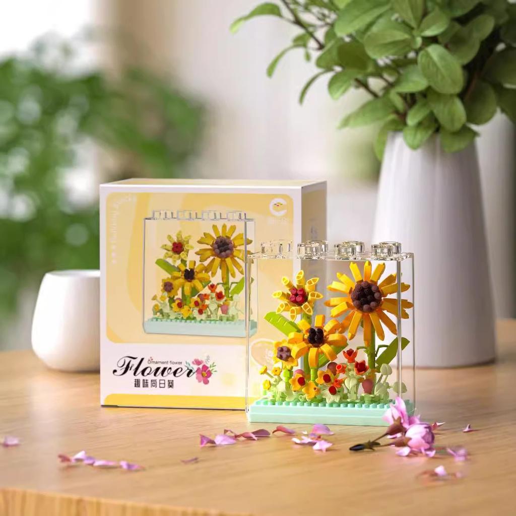 Mikro-Baustein Kunststoffpflanze Ewiger Blumenstrauß Kinder Puzzle Montage Spielzeug Praktische Fähigkeit Innendekoration Ornament