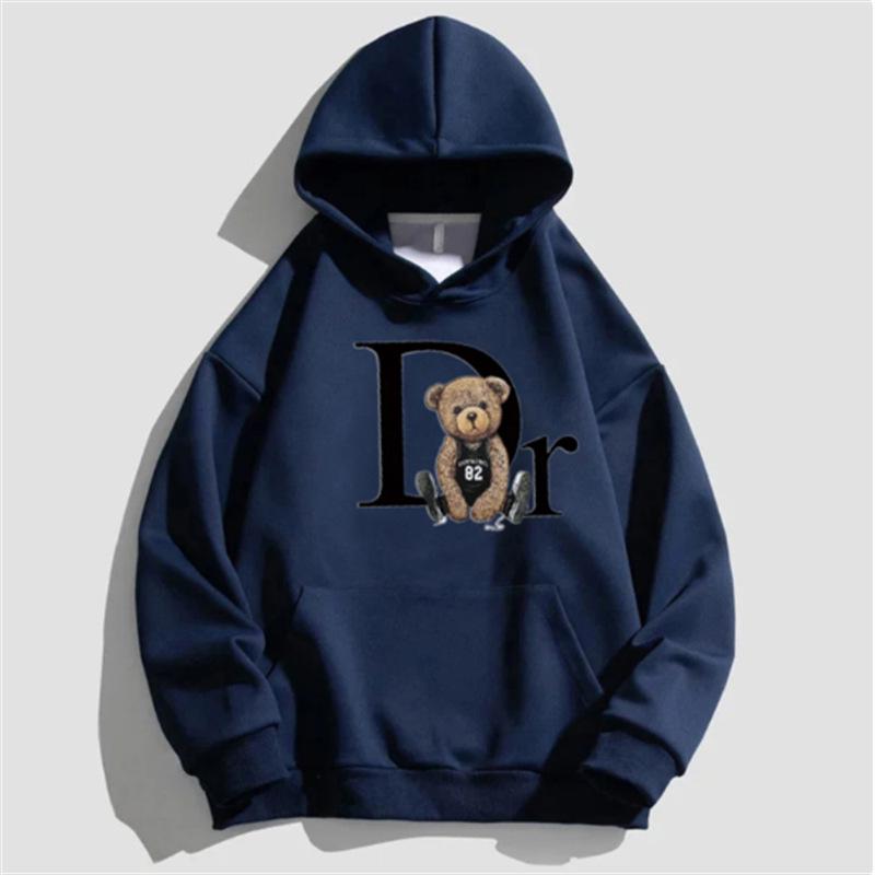 Women's Fleece-Lined Teddy Bear Print Hoodie with Kangaroo Pocket