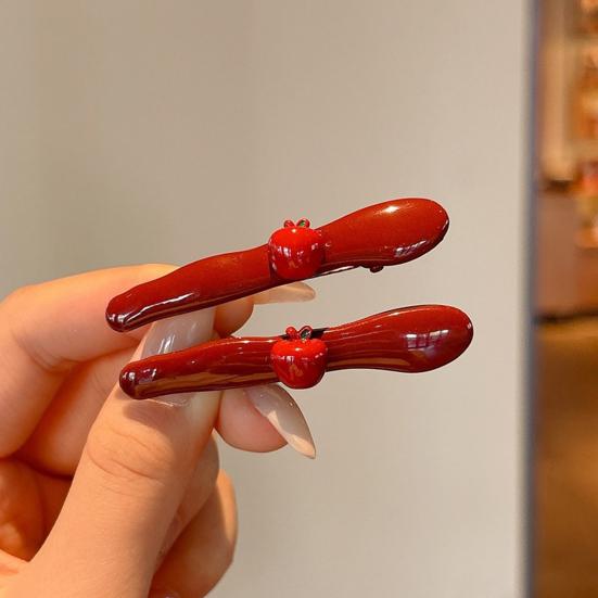 2Pcs Girl Hairpins Three-Dimensional Fruit Design Glossy Resin Texture Fix Broken Hair Slender