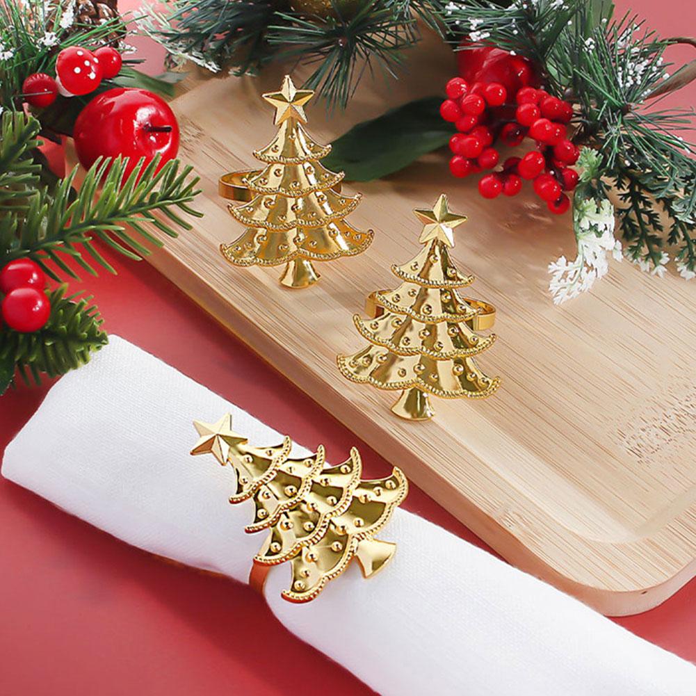 5Pcs Christmas Napkin Rings Set Xmas Tree Ornaments Creative Napkin Buckle Christmas Banquet Home Kitchen Dinner Table Decor