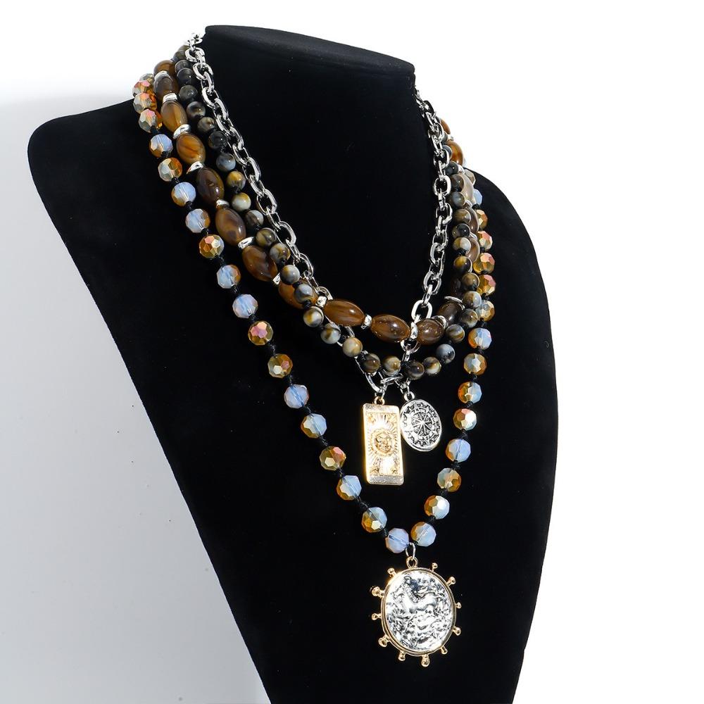 Multilayer Chain Geometric Necklace Colored  Pearl Coin Necklace Fashion Choker Necklace  Men Women