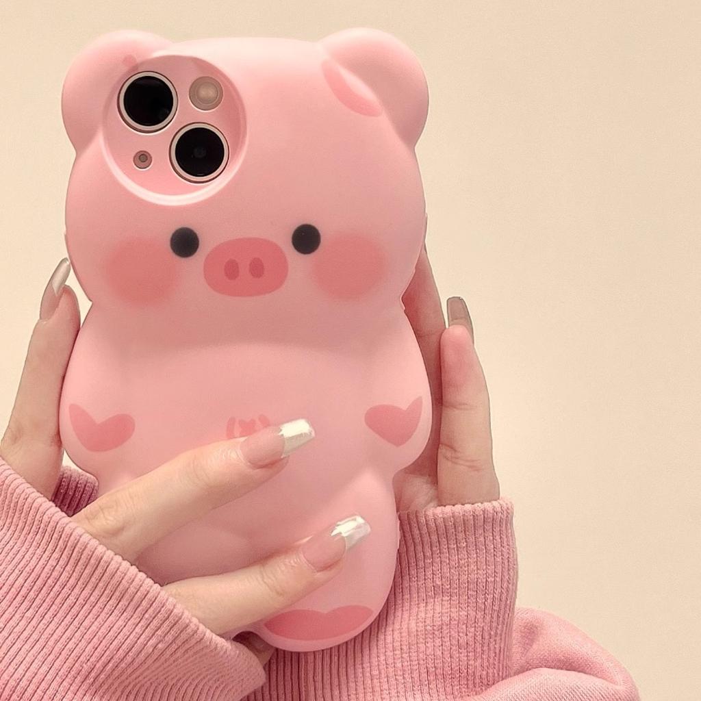 Three-dimensional Pink Pig Suitable for IPhone 15 Promax Mobile Phone Case Cartoon Apple 14Pro Silicone Protective Case