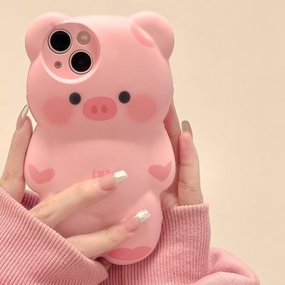 Three-dimensional Pink Pig Suitable for IPhone 15 Promax Mobile Phone Case Cartoon Apple 14Pro Silicone Protective Case