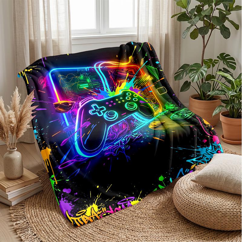 Neon Game Controller Art Theme Blanket Lightweight Warm Flannel Blanket Decorative Throw Blanket for Home Decoration