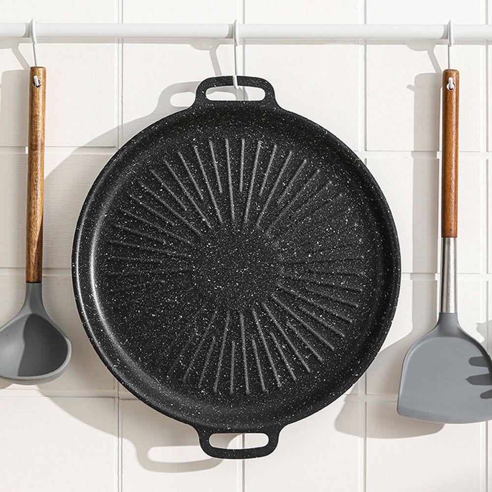 Carbon Steel Frying Plate Thick BBQ Grill Pan Round Roasting Grill Tray  Household Use