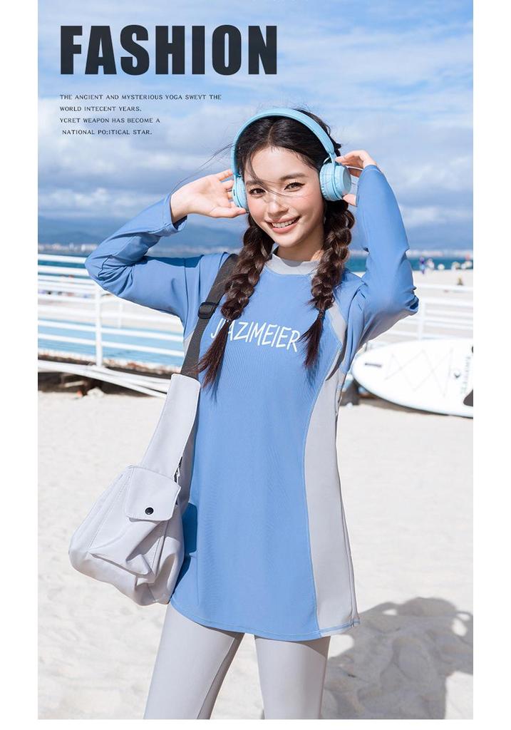 Women's Two-Piece Long Sleeve Quick-Dry Surfing Suit with Sun Protection
