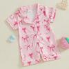 Baby Girl Summer Romper Short Sleeve Lapel Collar Strawberry/Heart Print Jumpsuit Infant Pajamas