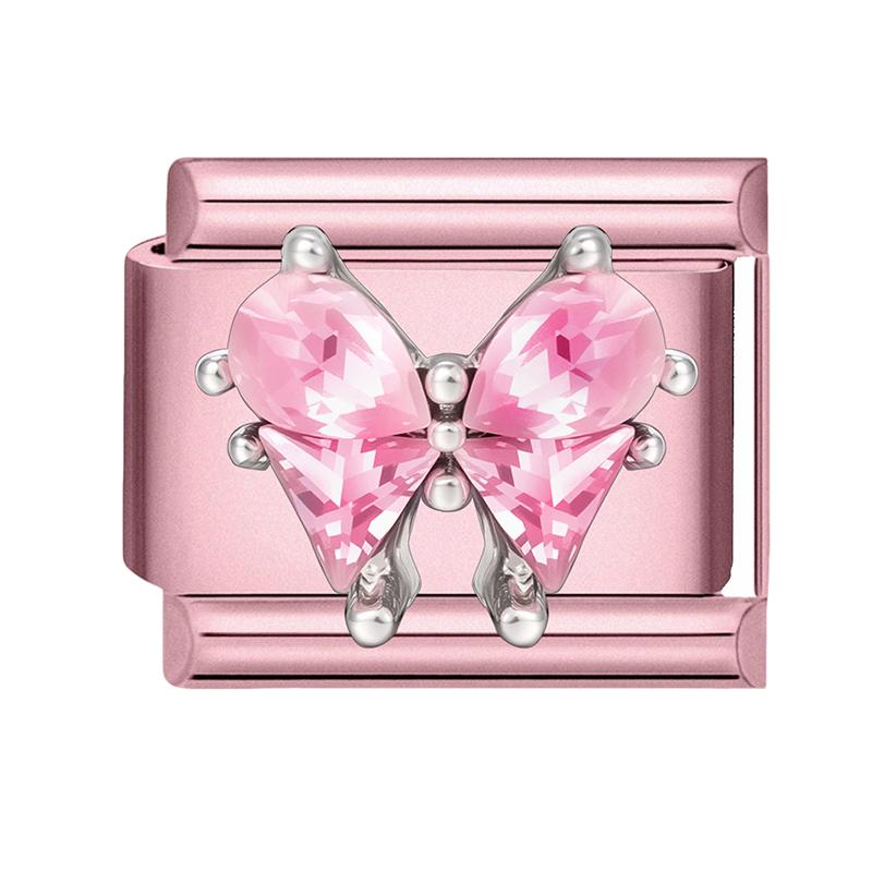 Fashion Zircon Pink Butterfly Star Bow Flower Rabbit Italian Charm Links Fit 9MM Stainless Steel Bracelet Women DIY Making Gift
