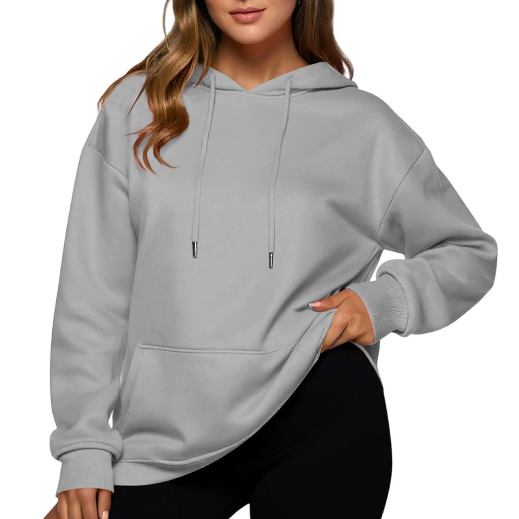Women's Casual Loose Sports Drop Shoulder Sleeves Smooth Panel Hoodie Sweatshirt