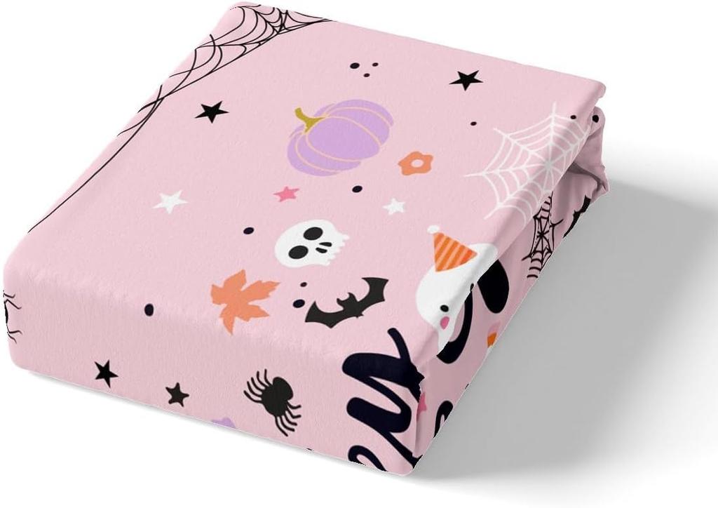 Pink Ghosts Duvet Cover Set Single Size Halloween Theme Bedding Set 2/3pcs Kids Girl Room Decor Gothic Skull Spider Bat Pumpkin