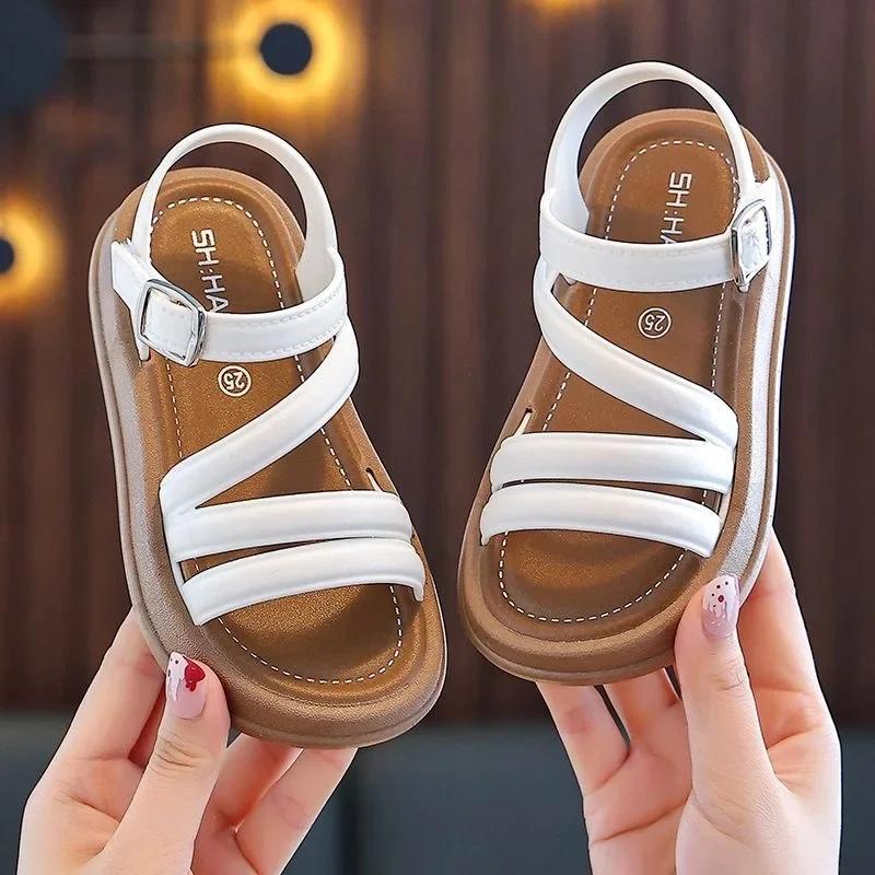 

Elegant Summer New Korean Version Princess Children s Sandals Elegant Open Toe Stylish Versatile Cute Student Sandals 23 (Insole 14.5 cm) белый