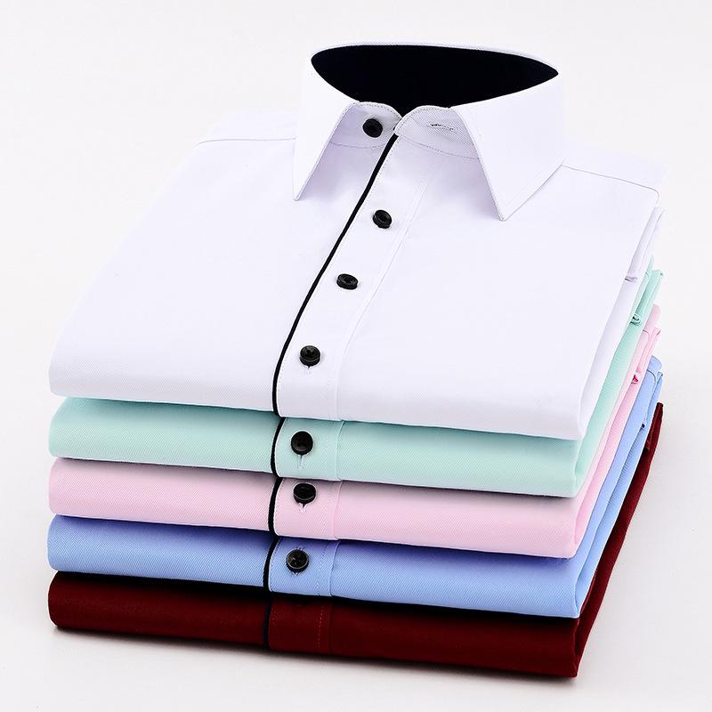 2025 Spring/Summer Men's Iron-Free White Long Sleeve Business Casual Shirt - Plus Size Available