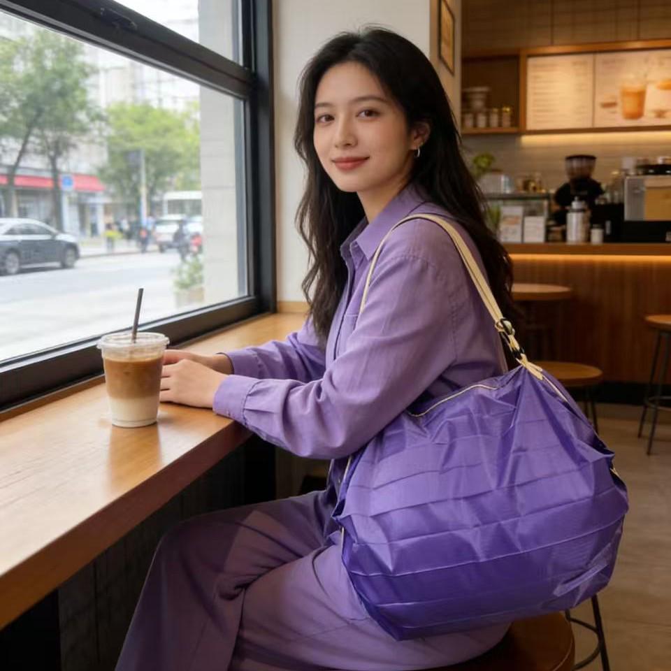 Japanese Accordion Spring Roll Foldable Shopping Bag: Large Capacity, Portable Handbag, Organizer