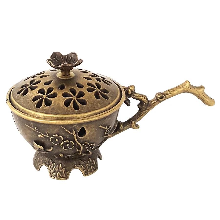 1 Stück Tragbarer Handlicher Legierungs-Pflaumenblüten- & Lotus-Räuchergefäß, Glückverheißende Wolke Duftchip-Brenner (Ohne Weihrauch)