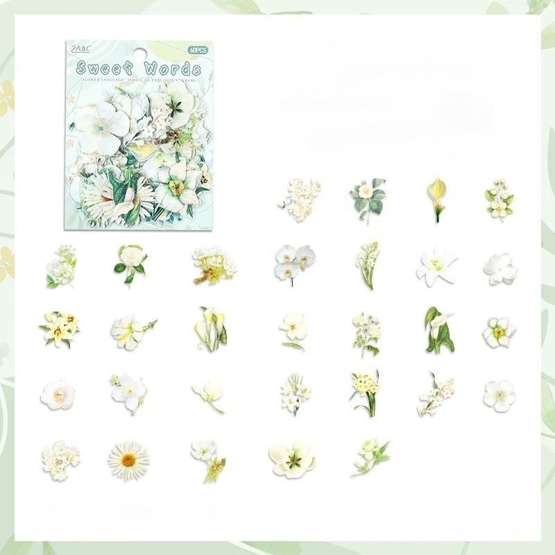 60 Pcs Plant Flower Cluster Stickers Junk Journal Creative Stationery DIY Decorative Stickers Scrapbook School Supplies