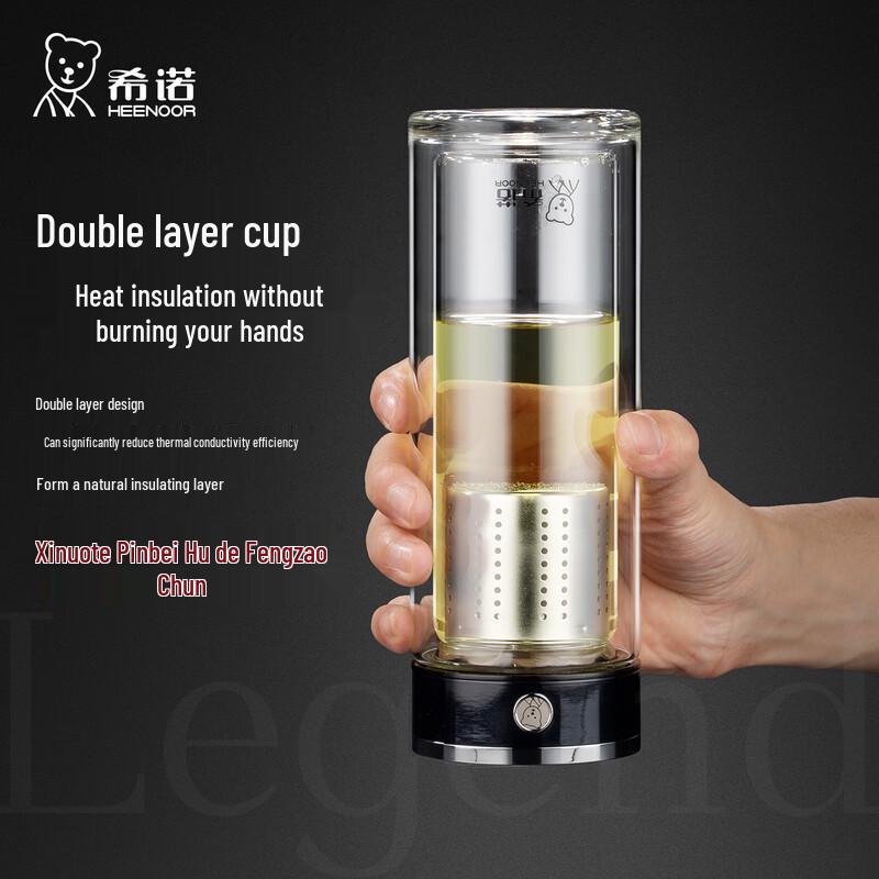Xinuo XN-628L Antibacterial Double-Layer Tea Infuser Glass Cup