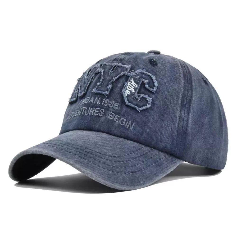 

Vintage Washed Denim Baseball Cap for Men Soft Structured Retro American Style Black Distressed Visor Cap Outdoor Sports Casual 55-59cm темно-синий