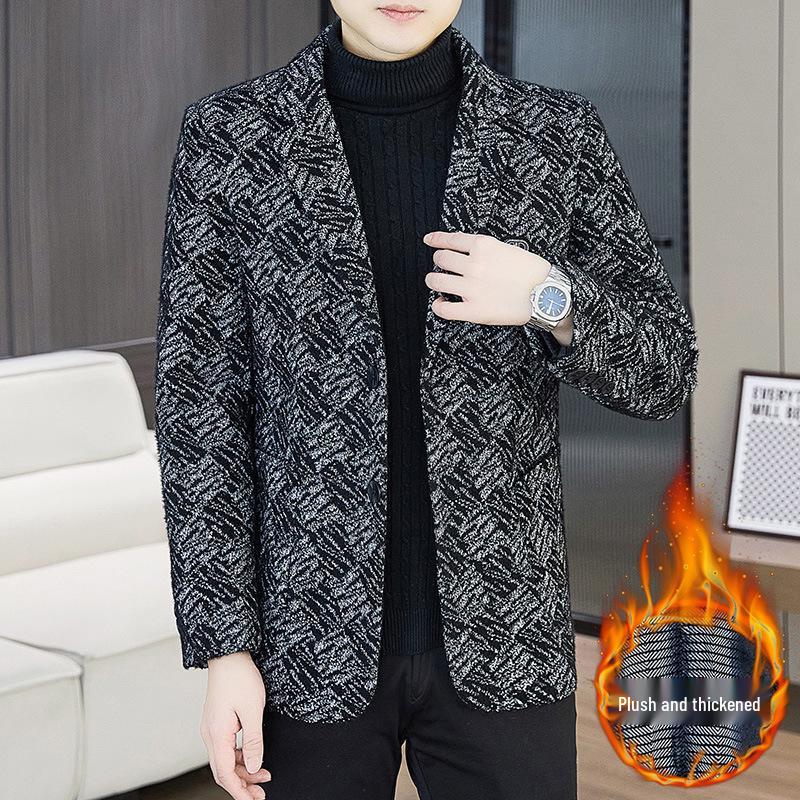 Men's Fashionable Lapel Plus Velvet Jacket - 2025 Autumn/Winter Casual Versatile Style