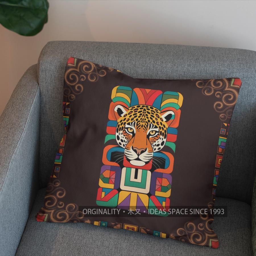 2D Colorful Jaguar Design Pillow For Home Decor Pattern Cushion Cover Suitable For Sofa Bedroom Car Pillow Cover