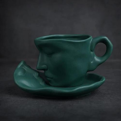 European Style Bar Creative Gift Sculpture Couple Mug Exquisite Matte Ceramic Coffee Cup and Saucer Set