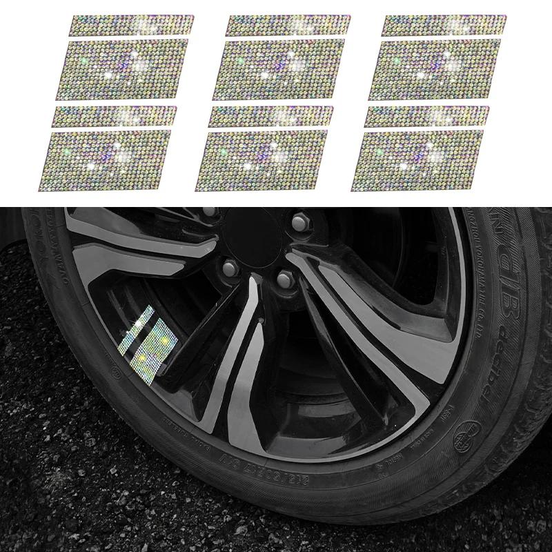 6Pcs Reflective Car Wheel Rim Stickers Mark Stripe Racing Wheel Hub Decals for Size 18" - 21" Bling Rhinestone Decor Sticker