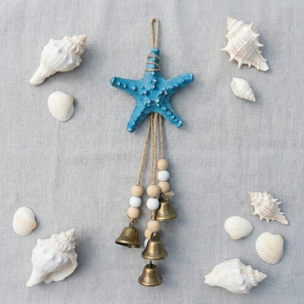 Wooden Beads Beach Decor Metal Bells Ocean Themed Hanging Ornament Starfish Wind Chime  Home Decor