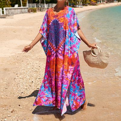 Boho-Überwurf für Damen, Übergröße, kontrastierender, lockerer Schnitt, Vacay-Strand-Kaftan-Kleid