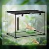 Raised Reptile Terrarium with Lock and Thermometer, Glass and Wire Mesh, 50x30x35 Cm, Black