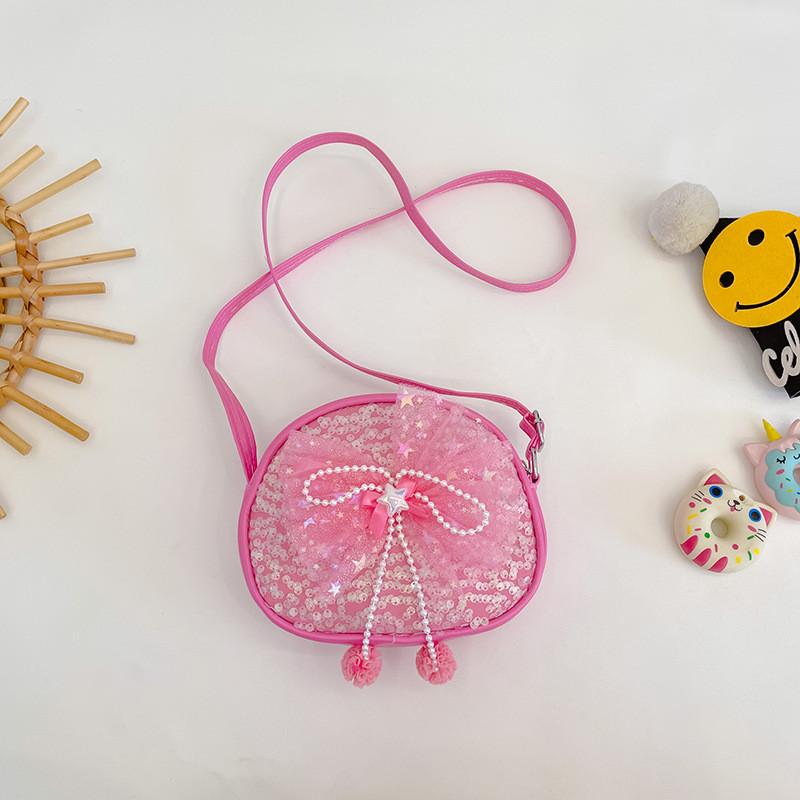 Adorable Ins Children's Bag Fashionable Cute Bow Sequin Little Round Bag For Kids