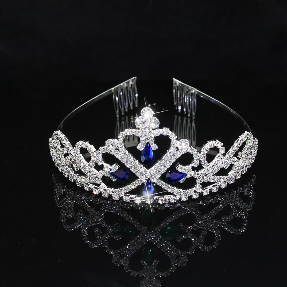 Ainameisi New Blue Crystal Tiara Wedding Crown Headband Women Girls Rhinestone Pageant Party Bridal Hair Jewelry Accessories