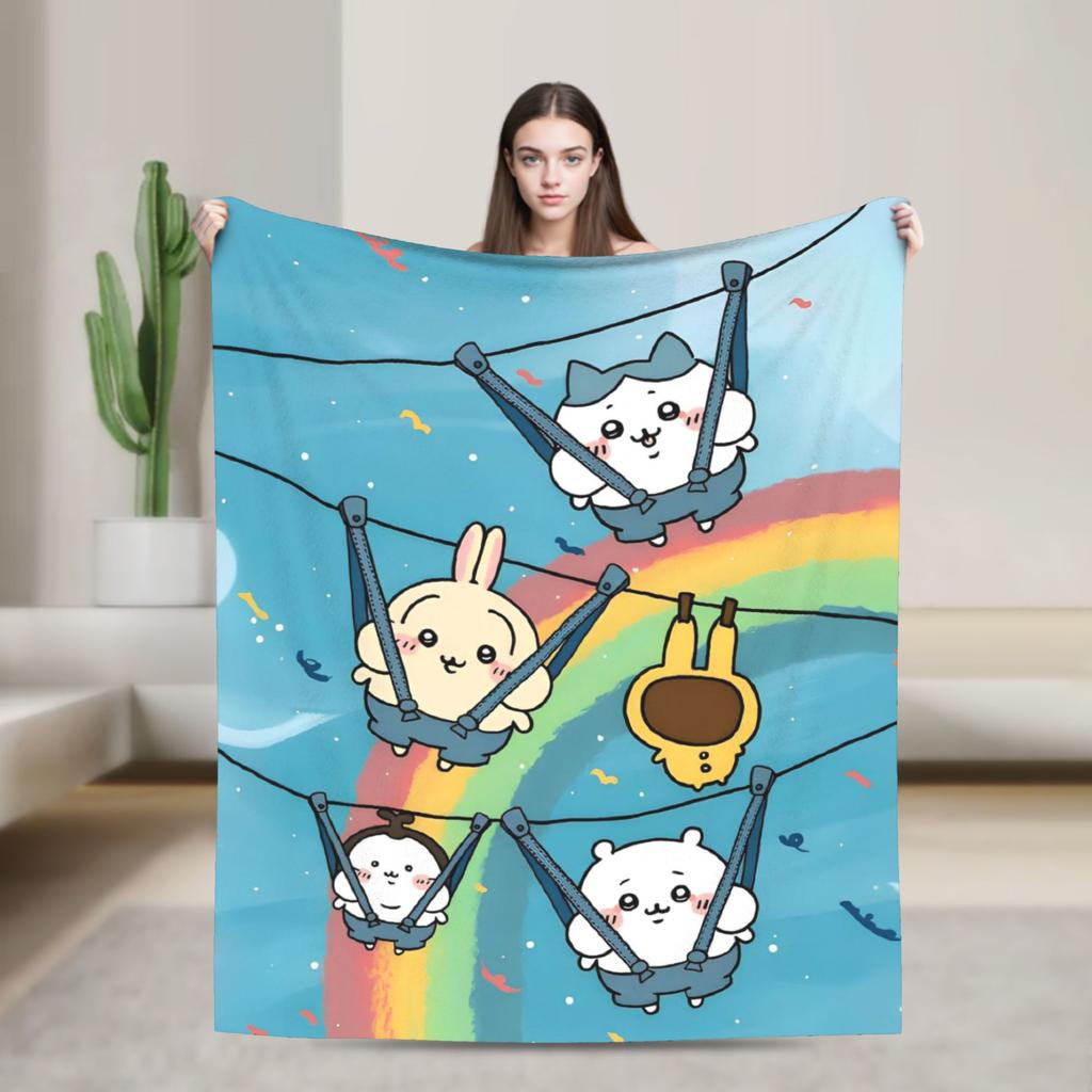 Cute Momonga C-Chiikawa Cartoon  Blankets Flannel Print  Multi-function Ultra-Soft Throw Blanket for Home Bedroom Rug Piece
