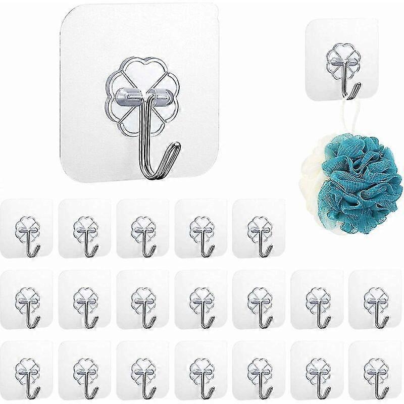 20pcs Clear Adhesive Hook Stickers Bathroom Wall Hooks Waterproof Towel Rack for Bedroom Bathroom Kitchen Ceiling Hanging Bathrobe