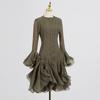 2025 Summer Women's Ruffle Design Waist-Slimming Flared Sleeve Dress