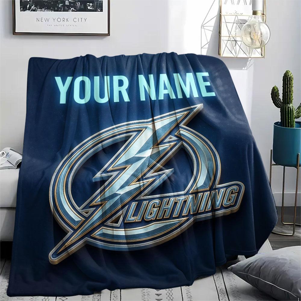 Custom Name,Tampa Bay Lightning Printed Flannel Blanket, soft throw for bedroom sofa, washable, Christmas present, great gift.