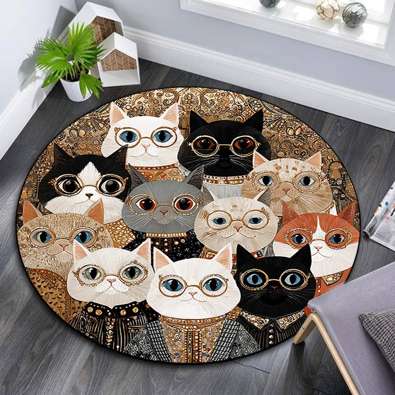 Cats Round Area Rug,Carpet Rug for Living Room Bedroom Sofa Playroom Decor,Non-slip Floor Mat