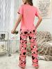 Women'S 2pcs Heart Bear Pajama Set - Cozy Red & Heart Bear Print Long Sleeve Nightgown & Pants with Elastic Waistband, Button-Up Front, Cute Pajamas