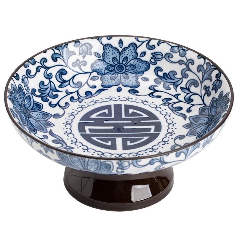 Retro Blue and White Chinese Refreshments Tray Tall Fruit Tray Small Dish Chinese Snacks Snacks Dried Fruit Bowl Ceramic Tray