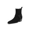 Fashion 2025 New Leather Shoes Women Genuine Square Toe High Heel Ankle Boots Thick Square Heel Slip on Western Boots Cowboy Boots Women