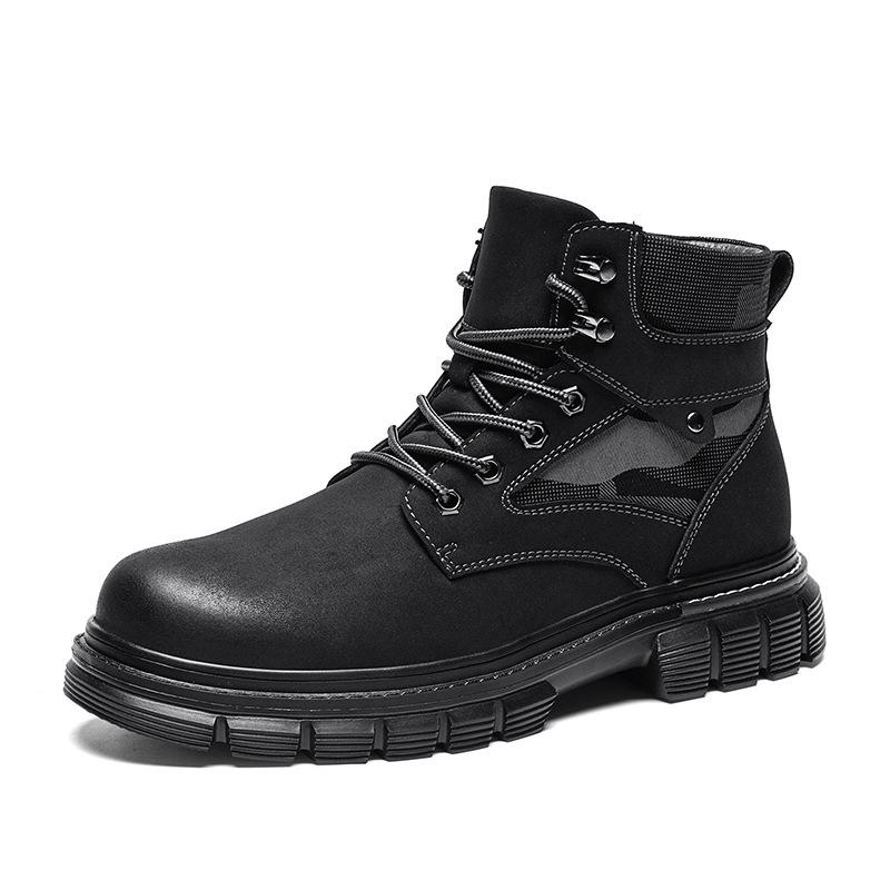 Herbst- und Winter Herrenschuhe Britische Martin Stiefel Herren Trendige High-Top Workwear Lederstiefel Dicksohlige Wasserdichte und Rutschfeste Herren Bergstiefel
