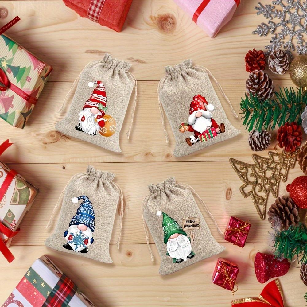 12PCS Christmas Linen Gift Bag Set, Santa Drawstring Bag, Perfect for Holiday Party Gifts and Jewelry Storage, Perfect for Christmas